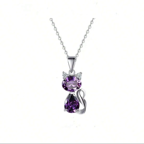 Purple Cat Pendant Necklace, Purple Amethyst Cat Necklace - Picture 1 of 6